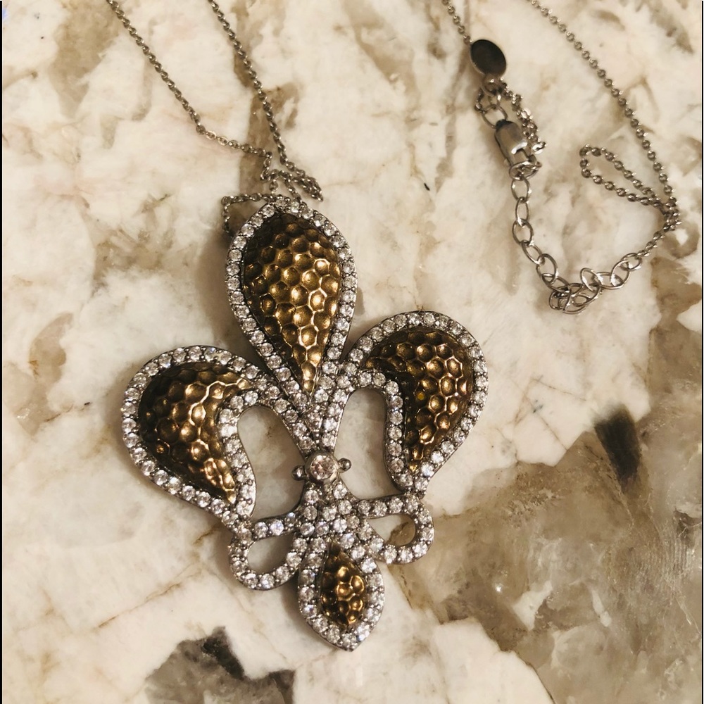 Fleur-de-lis CZ sterling silver necklace